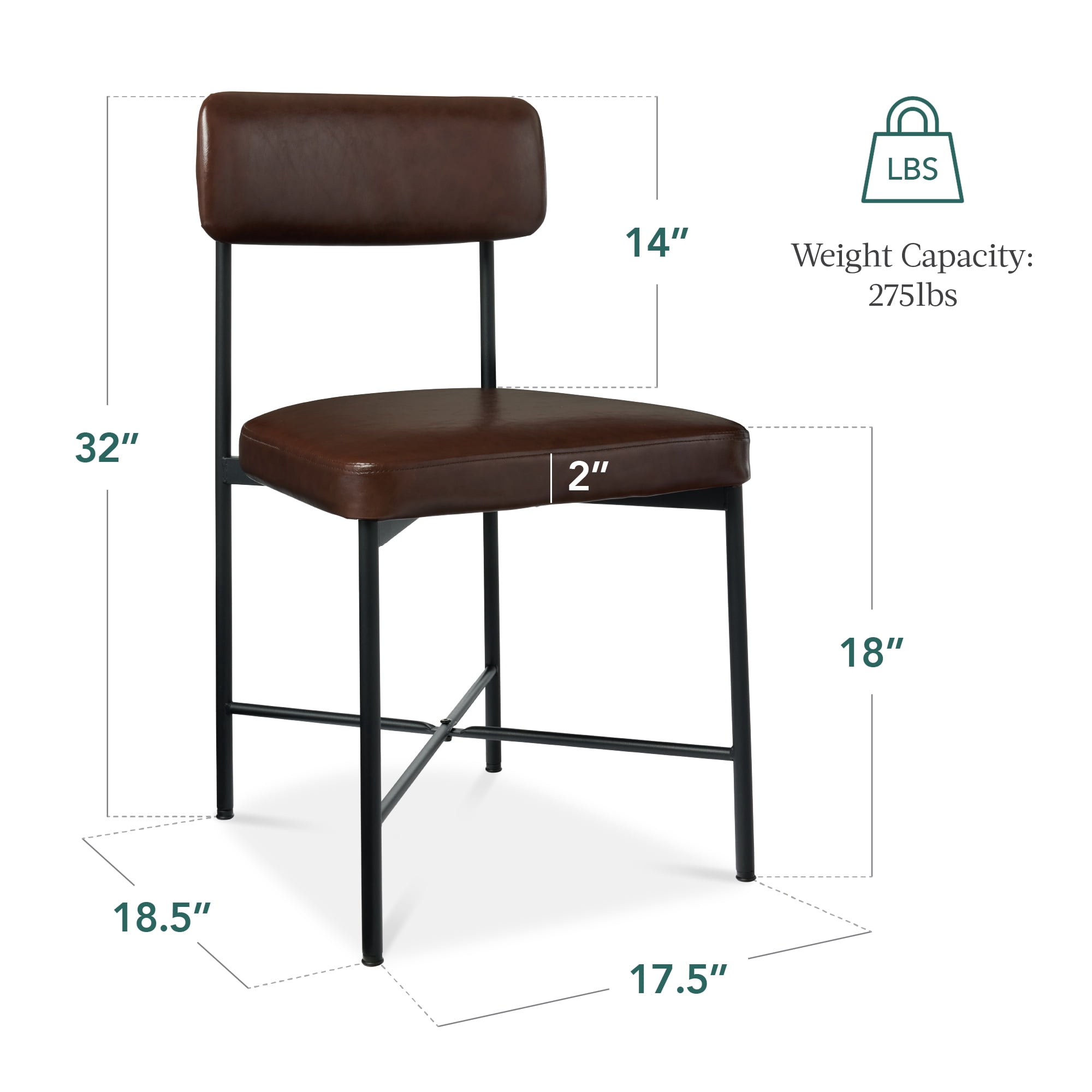 Best Choice Products Faux Leather Dining Chair Set of 2, Standard Height w/ Metal Frame - Mocha Brown
