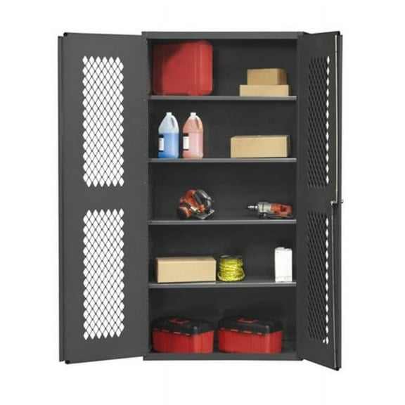 Durham EMDC-362484-95 14 Gauge Flush Door Style Lockable Ventilated Cabinet with 3 Adjustable Shelves, Gray - 36 x 24 x 84 in.