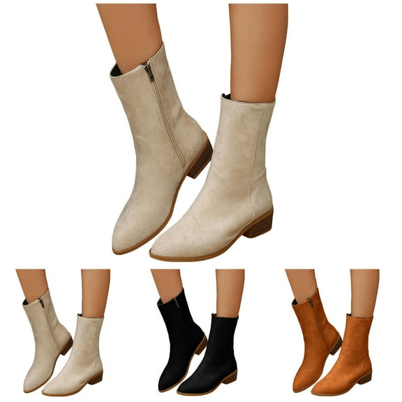 Dakaela Fall Suede Ankle Boots for Women Slip on Winter Short Booties Chunky Low Heel Dress Riding Work Shoes with Side Zipper