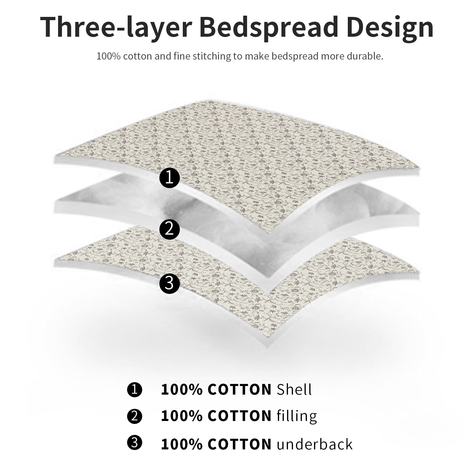 DDUOXIN Floral Beige Queen Size Quilts - 100% Cotton Queen Size Bedspread Quilt Set, Flower Quilted Bedspreads for Queen Bed, Lightweight Reversible Bedding Set for All-season, Purple/Beige Brown