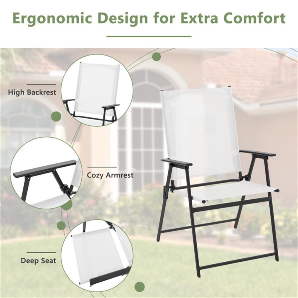 Topcobe 2 Pieces Patio Folding Chairs with Armrests for Deck Garden Yard, Outdoor Patio Furniture for Garden Backyard Pool Deck-White