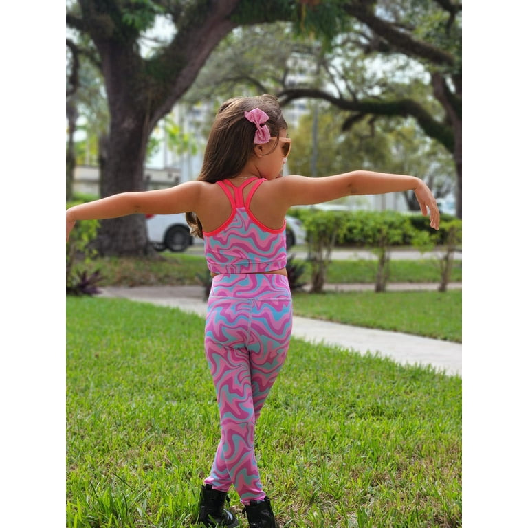 So Miami Activewear Girls Sleeveless Legging Set Blue Sheen Print Little Girls Walmart