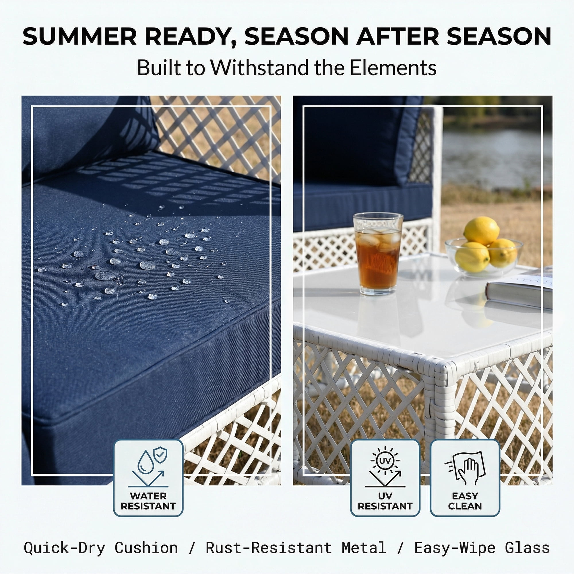 LAZZO 5-Piece Patio Furniture Set, Outdoor Wicker Conversation Set with Thick Cushions & Coffee Table for Backyard and Garden, Blue