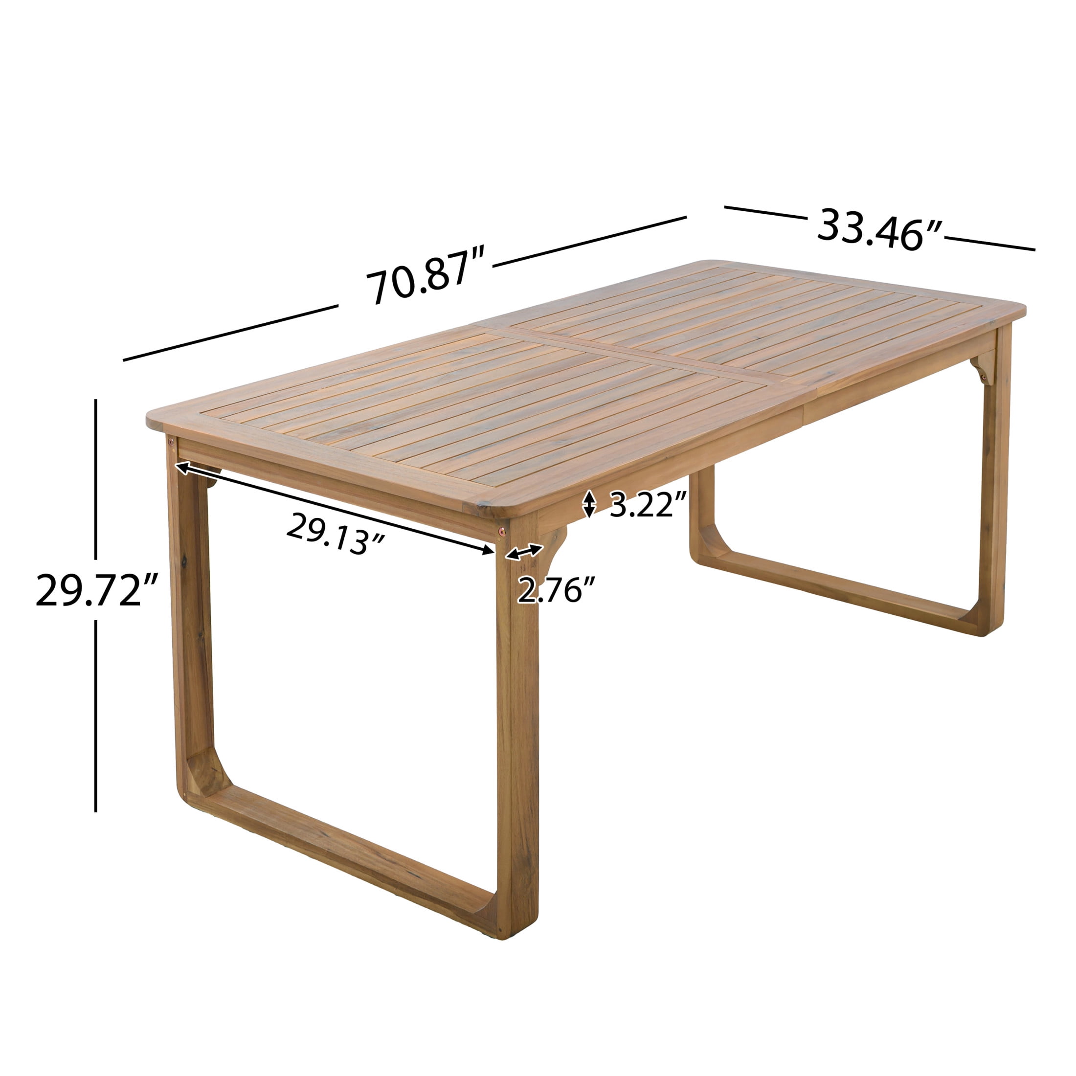 Christopher Knight Home 70.8" Minimalist Outdoor Acacia Wood Dining Table for 6-8 People, Light Teak