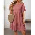 thumbnail image 4 of Women'S Summer Dresses 2025 Puff Sleeve Crew Neck High Waist Smocked A-Line Flowy Loose Fit Midi Dress Bean Paste Powder L, 4 of 9