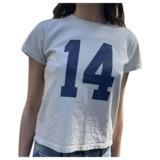 Camiseta corta holgada de mujer, informal y retro, con estampado de letras.