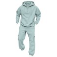 thumbnail image 5 of Mens 2 Piece Outfits Long Sleeve Half Zip Hoodies Joggers Solid Color Pullover Casual Streetwear Comfortable Tracksuit Men Light Blue M, 5 of 8