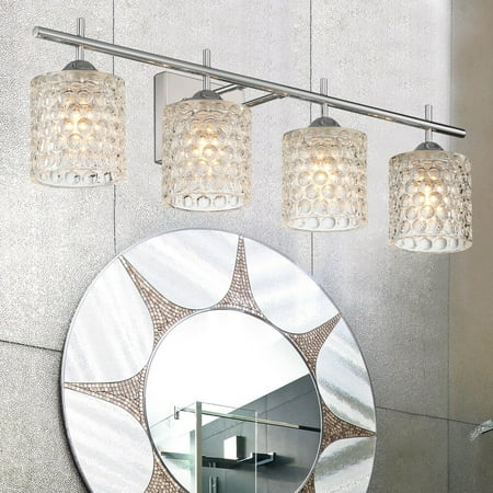 

Vanity Art Modern Elegant Cut Crystal Bathroom Vanity Light Fixtures Chrome 4 Lights Vanity Lighting Over Mirror Wall Sconce with Clear Glass Shade for Hallway Kitchen Living Room 10004BD-C01