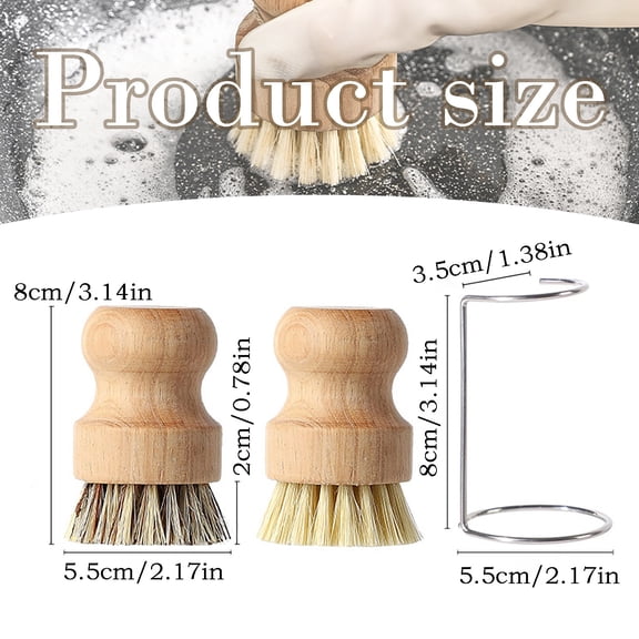 Dish Brush with Holder Natural Dish Scrub Brush for Cleaning Dishes Fast Dry Design Kitchen Brush for Pots