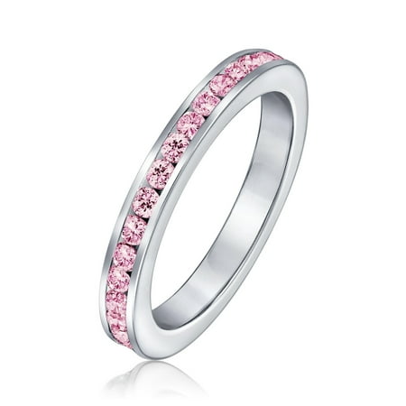 - Silver Simulated Pink Tourmaline CZ October Birthstone Ring