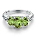 thumbnail image 3 of Gem Stone King 925 Sterling Silver Green Peridot Filigree Style 3 Stone Ring for Women (2.42 Cttw, Oval 8X6MM and 6X4MM) (Size 7), 3 of 6