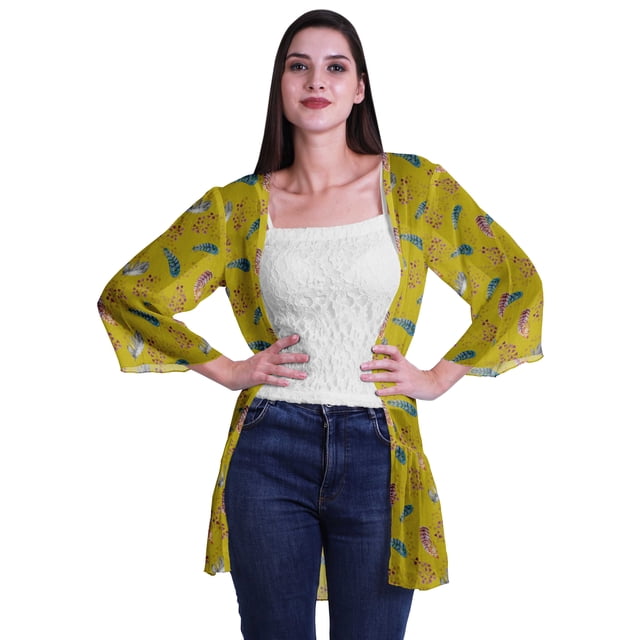 Moomaya Printed Georgette Beach Clothes For Women Short Shrug Cover Up Cardigan