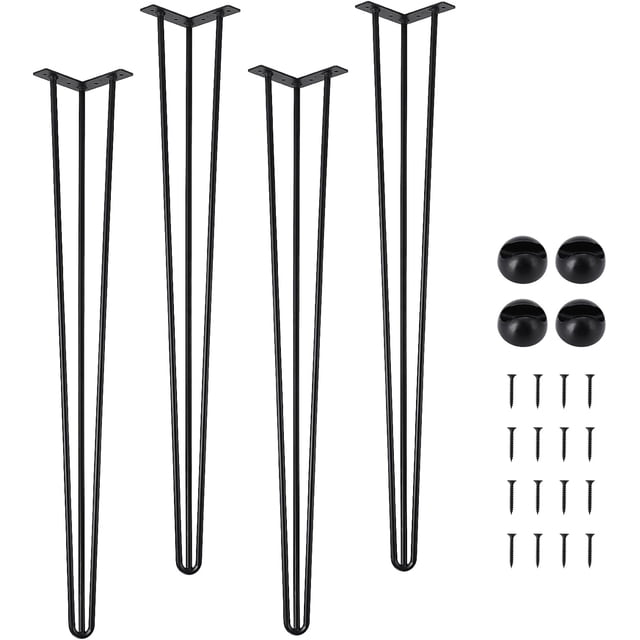 Patas de Mesa de Pelo de Acero Carbono de 36", Carga 900 LBS, Antióxido, Fácil Instalación, Protecciones de Goma