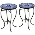 thumbnail image 2 of Teal Island Designs Modern Black Round Outdoor Accent Side Tables 14" Wide Set of 2 Light Blue Mosaic Tabletop Front Porch Patio Home House, 2 of 8