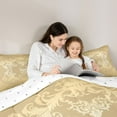thumbnail image 5 of jejeloiu Gothic Skeleton Pattern Queen Comforter Set,Vintage Bohemian Flowers Bedding Sets,Gold Damask Floral Bedding Comforter Set For Adults,Ultra Soft Home Decor Reversible,3pcs, 5 of 8