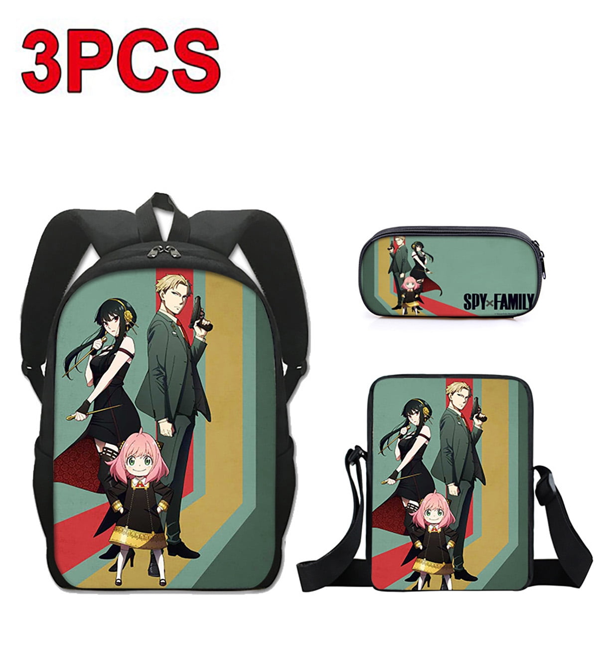 OLOEY 3PCS 16inch SPY x FAMILY Cartoon School Bag Backpack Shoulder Bag