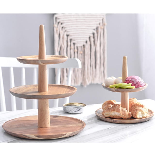 Plato para servir, soporte para pasteles, bandeja para cena, cocina, 2/3 niveles, servicio de buffet de madera Cola Bandeja para servir bandejas