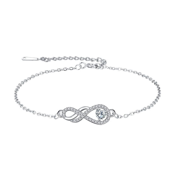 S925 Sterling Silver Infinity Symbol Bracelet with Round Cut Sparkling Stone, Dainty Infinite Bracelet Adjustable Link Jewelry Gift