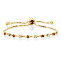 Gem Stone King 0.60 Ct Round Red Garnet 18K Yellow Gold Plated Silver Bracelet for Women