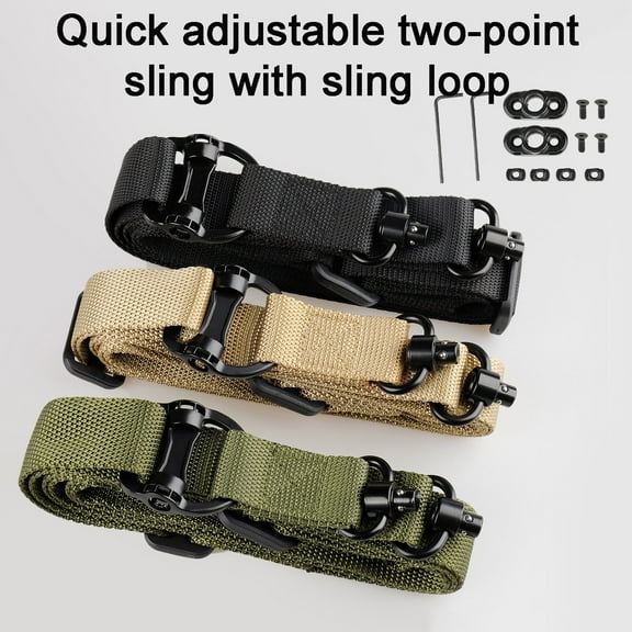 Kuroiy Outdoor Adjustable Sling Strap | Single & Two-Point Versatile Carrying | Heavy-Duty Nylon Webbing | Alloy Hardware | Quick Transition Pull Ring | Swivel Mount | Green Khaki | 1 Set