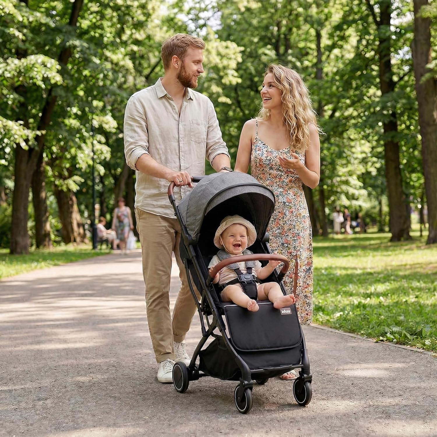 INFANS Travel Stroller, Lightweight Compact Baby Stroller for Airplane with One-Hand Fold, Multi-Position Recline, Canopy, 4 Wheel Suspension, Storage Basket