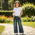 thumbnail image 5 of Peacolate 4-10Years Little Girls' Embroidered Suede Jeans Trendy Loose Pants for Children Girls,Green Butterfly,5-6Years, 5 of 5
