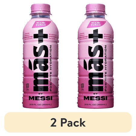 (2 pack) Mas+ by Messi Hydration Sports Drink Miami Punch, 16.9 fl oz Bottle