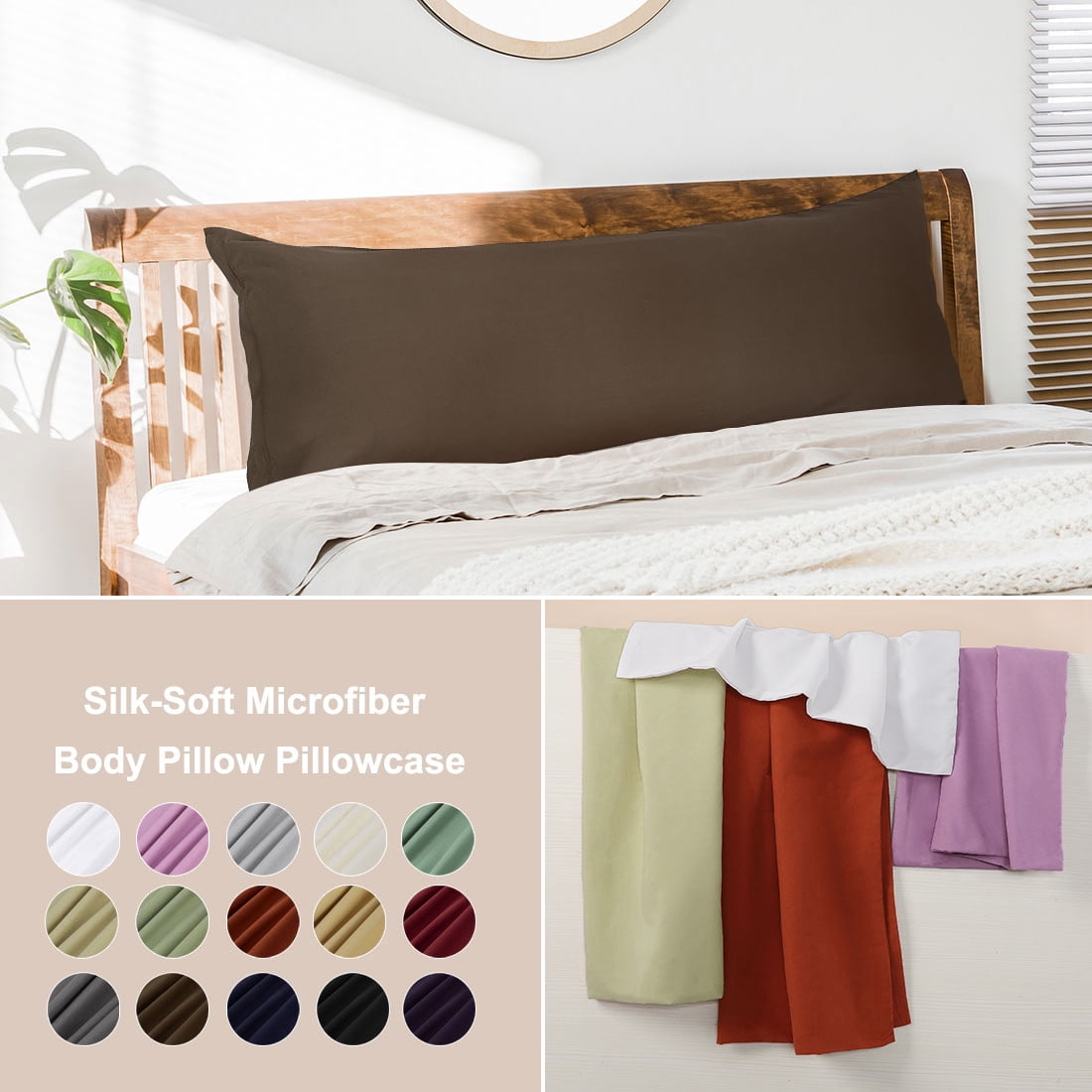 Unique Bargains 2 Packs Brushed Microfiber Body Pillowcase Brown 20" x 48"