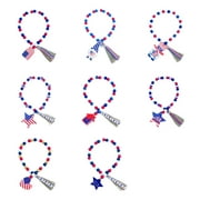 Patriotic Bead String,Independence Day Beads,Boho Wooden Beads,Farmhouse Bead Garland,Rustic Tassel Beads,Hanging Prayer Beads,for 4th of July for Memorial Day Decor,8pcs