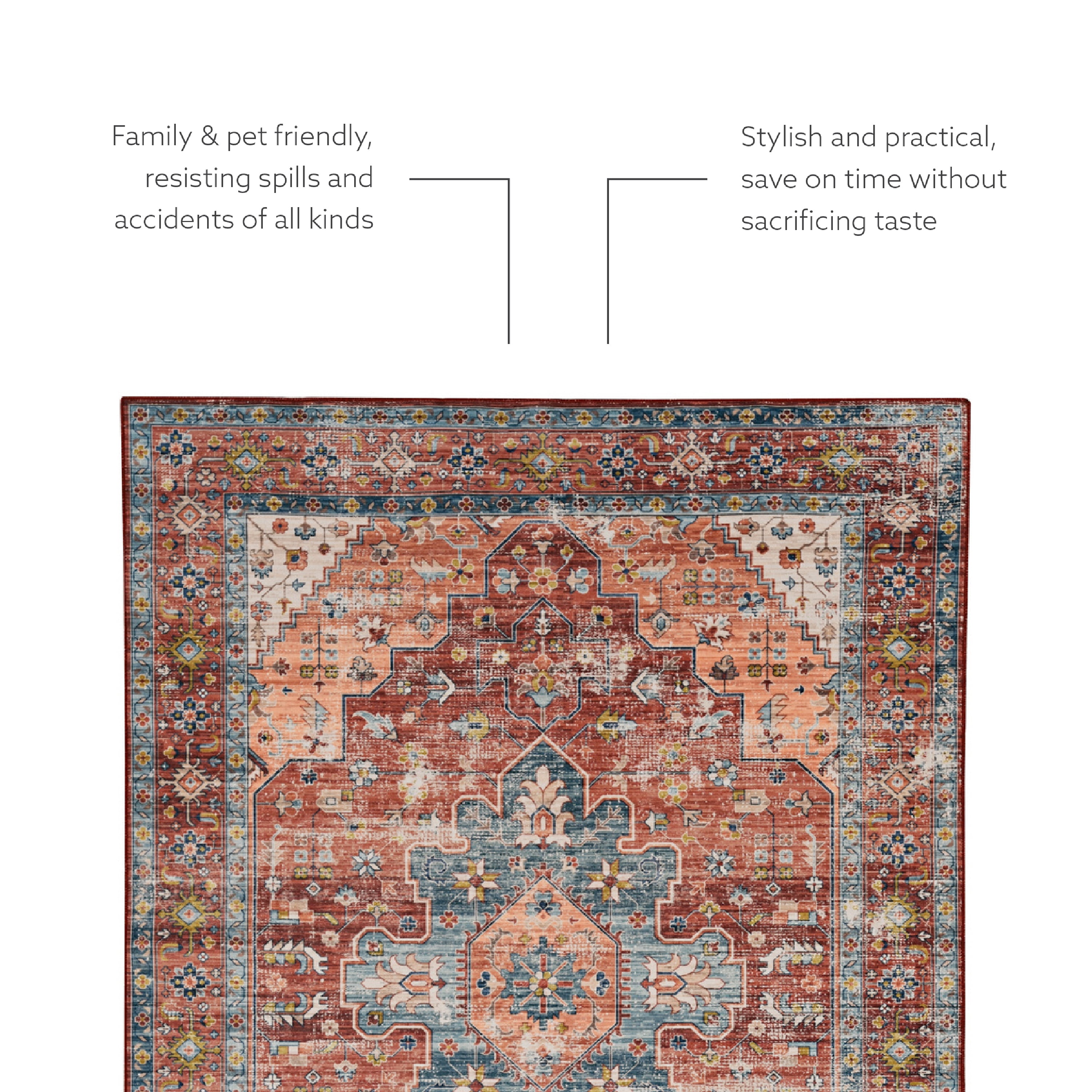 Linon Home Décor Washable Carter Area Rug or Runner Collection, Rust and Ivory, 5' x 7'