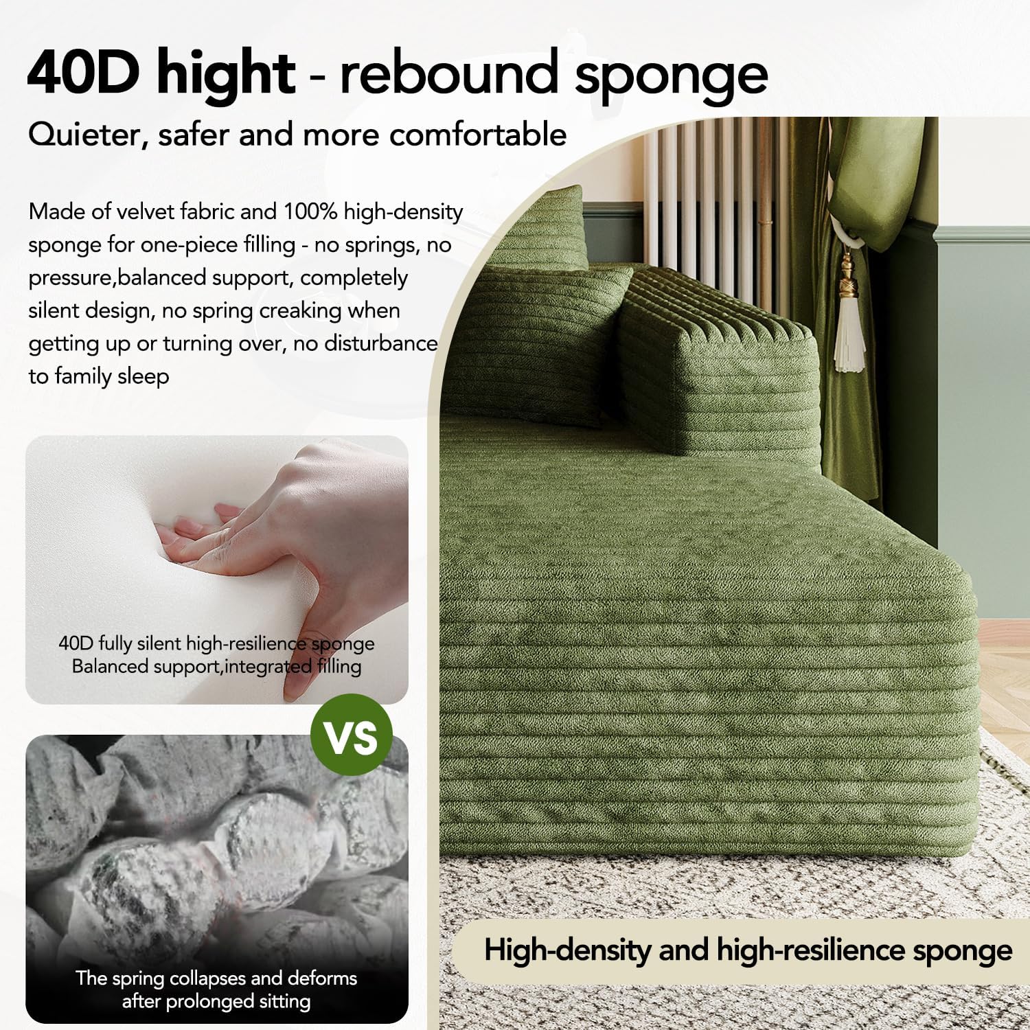 103" Cloud Sectional Sofa, Modern L Shaped Deep Seat Couch, Plush Corduroy Upholstered Sofa No Assembly, Living Room