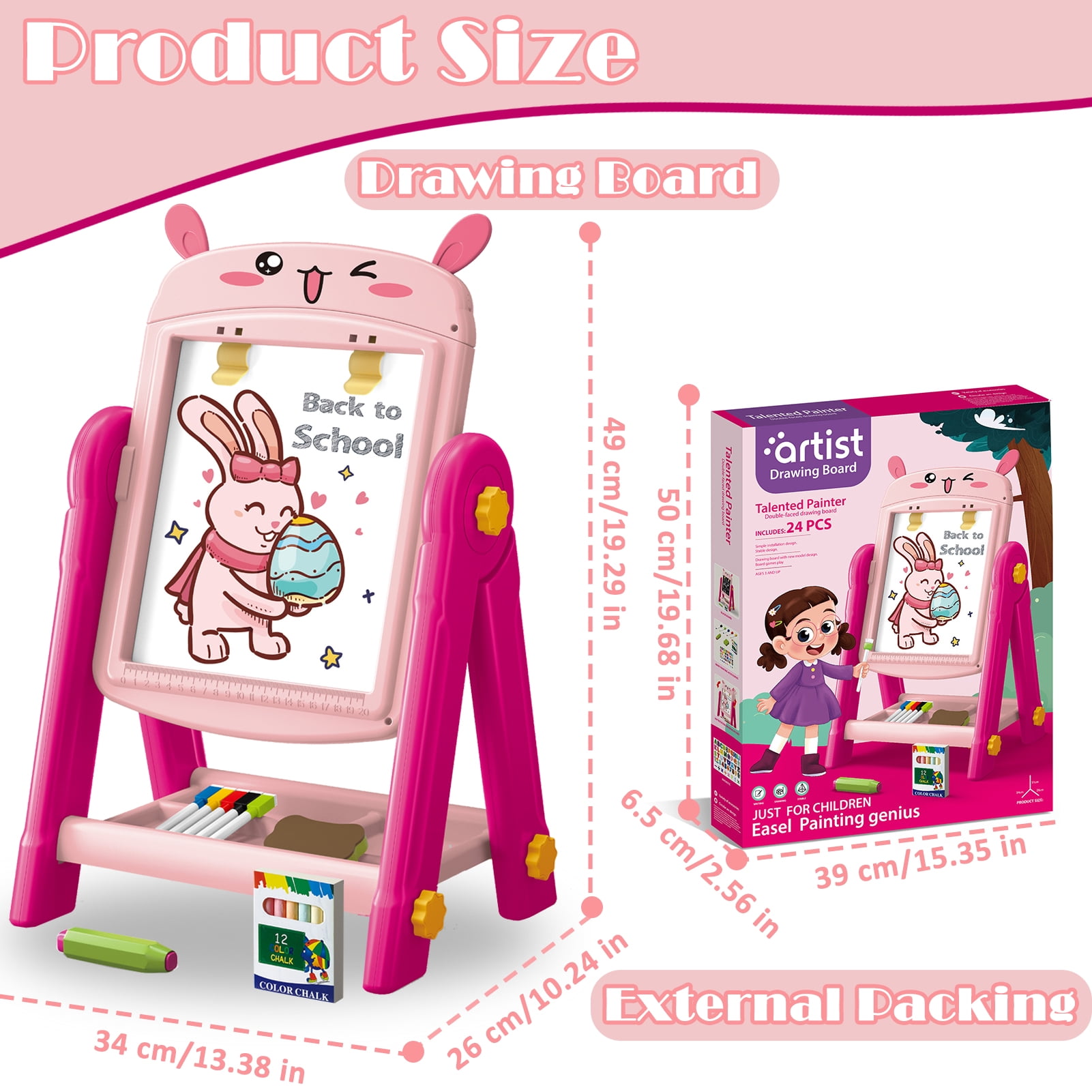 Aijohnny Easel for Kids, Magnetic Drawing Board,Rotatable Double Sided Easel with Painting Accessories for Boys & Girls, Birthday Gift for 2 3 4 5 6 7 8 Year Old