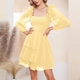 thumbnail image 4 of Women's Smocked Ruffle Mini Dress Square Neck Long Sleeve Party Dress Cute Cottagecore Wedding Guest Dress, 4 of 5