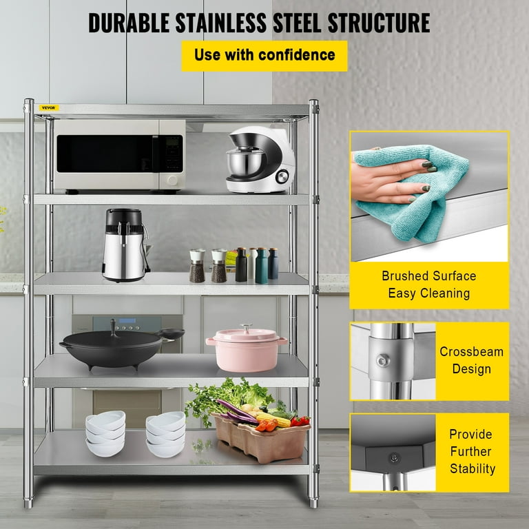 VEVOR Stainless Steel 5 Tier Adjustable Heavy Duty Shelving 48x18.5 inch 330lb Shelf for Kitchen Office Garage Walmart