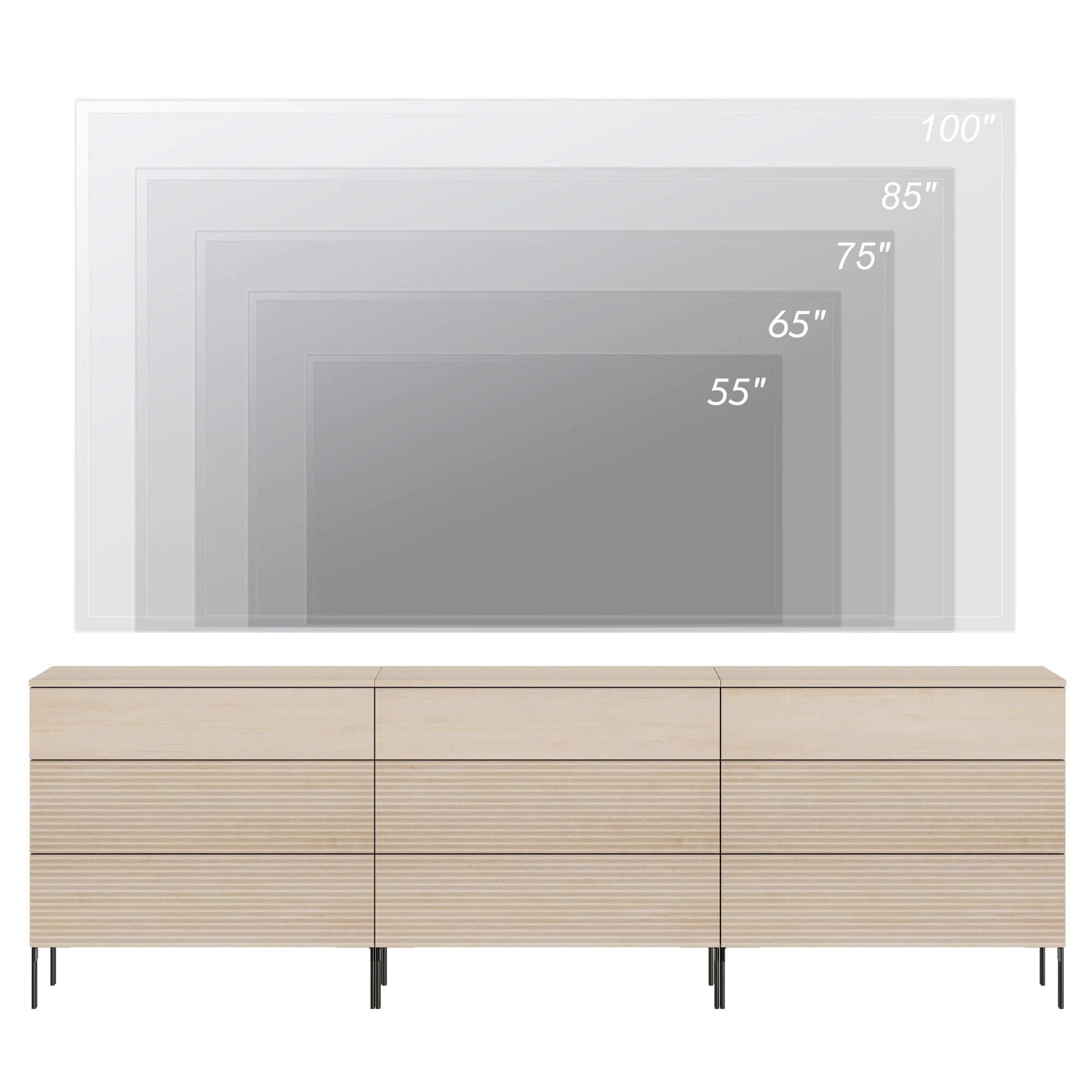 94.5" Wood Accent Chest Set with Drawers, Modern Credenza Storage Cabinet with Reeded Design for Living Room, Kitchen, Dining Room, Hallway