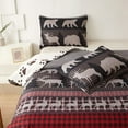thumbnail image 3 of Jessy Home Deer Bear Quilt Twin Rustic Lodge Bedspread Red Black Microfiber Coverlet Set, 3 of 8