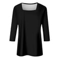 thumbnail image 4 of EHTMSAK Womens Casual Shirts 3/4 Sleeves Solid Color Square Neck Casual Tunics 2024 Trendy Lightweight Three Quarter Plus Size Tops Summer Elbow Fashion Blouses Black S, 4 of 4