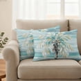 thumbnail image 2 of Teal Palm Tree Outdoor Waterproof Pillow Covers, Seaside Coastal Tree Tropical Botanical Decorative Rectangle Throw Pillowcase Sofa Cushion Sham for Patio/Couch/Chair, 20"x12" 2 Pack, 2 of 8