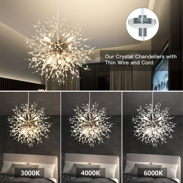 DingLiLighting 8-Light Crystal Chandelier, Firework Ceiling