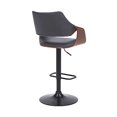 thumbnail image 4 of Adjustable Barstool with Faux Leather and Wooden Support, Black and Gray, 4 of 5