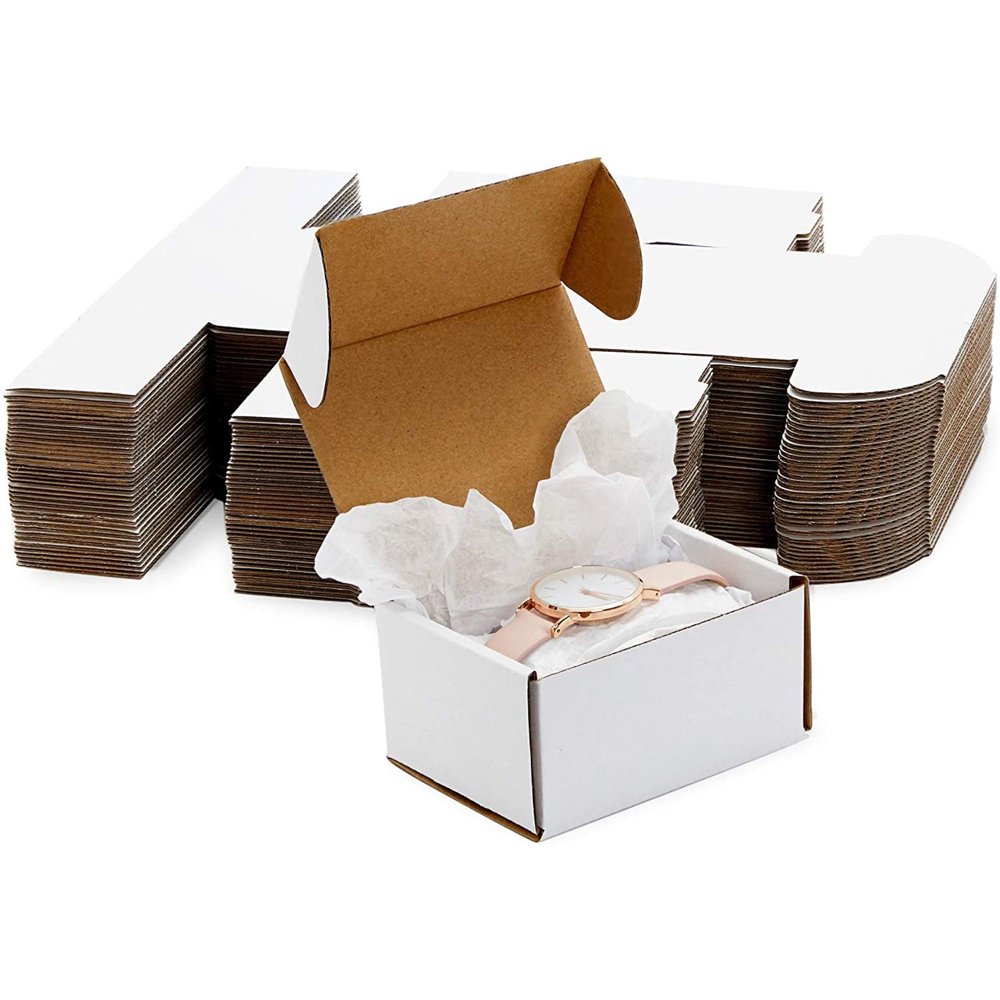 50 Pack White Corrugated Mailers Boxes 3" x 4" x 2" Kraft Small Mailing