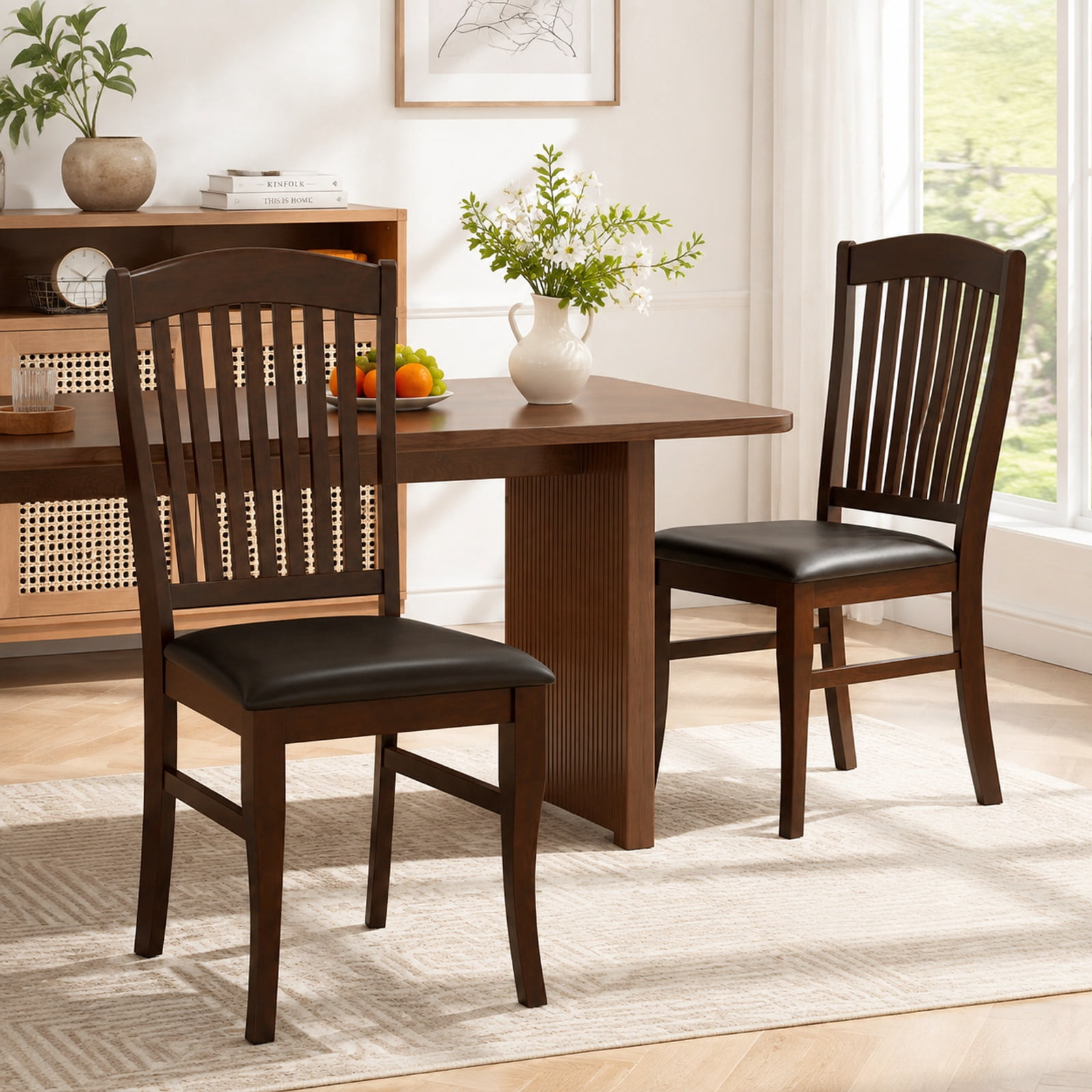 Furnibear Mid Century Dining Chairs Set of 2 Armless Kitchen Side Chairs with Solid Rubber Wood Frame and Curved Legs, Coffee
