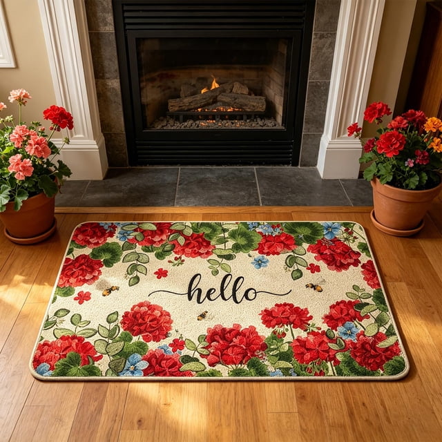EGNMCR Welcome Doormat Collection Front Door Mats For Indoor/Outdoor Spring Summer Fall Floral Entryway Rug Decor Loop pile rug