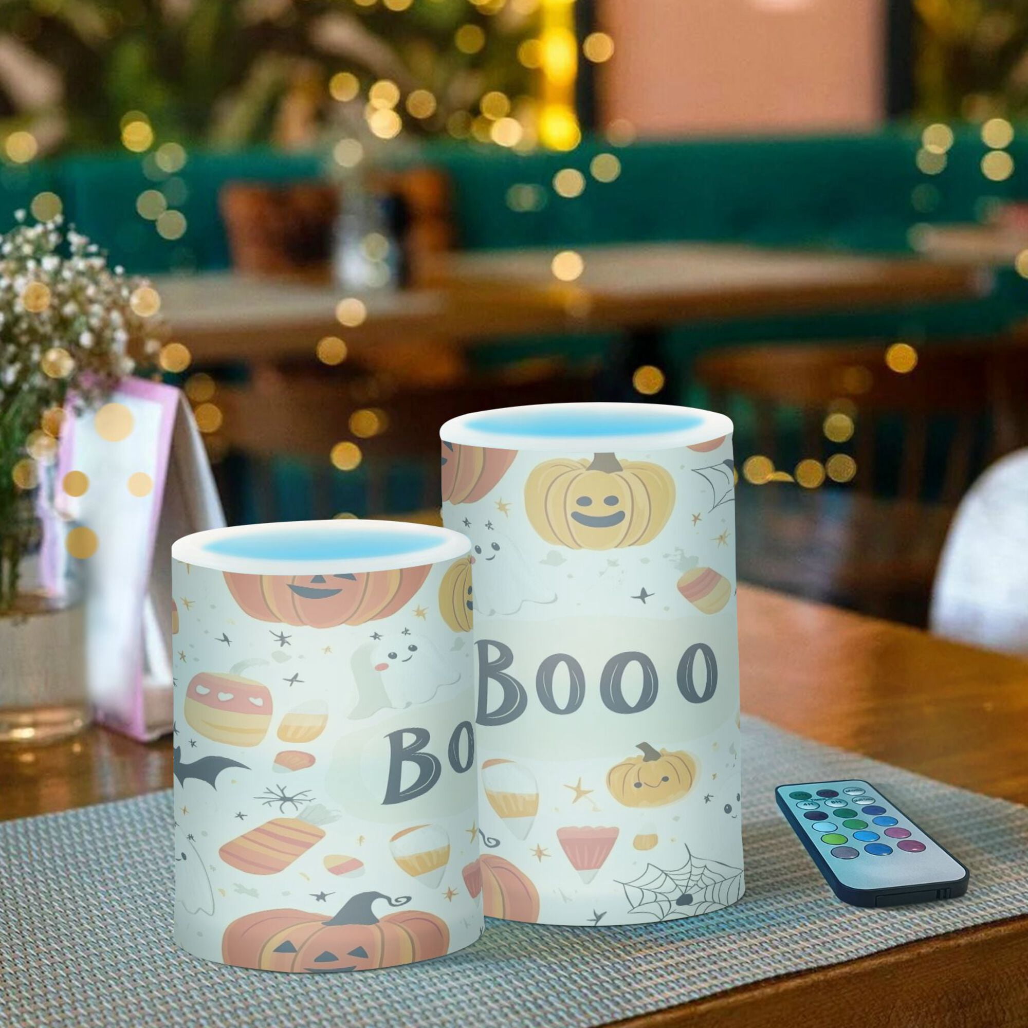 Yayeee Flameless Candles with Remote Flickering Battery Operated Multi Color Changing, Halloween Cute Pumpkins