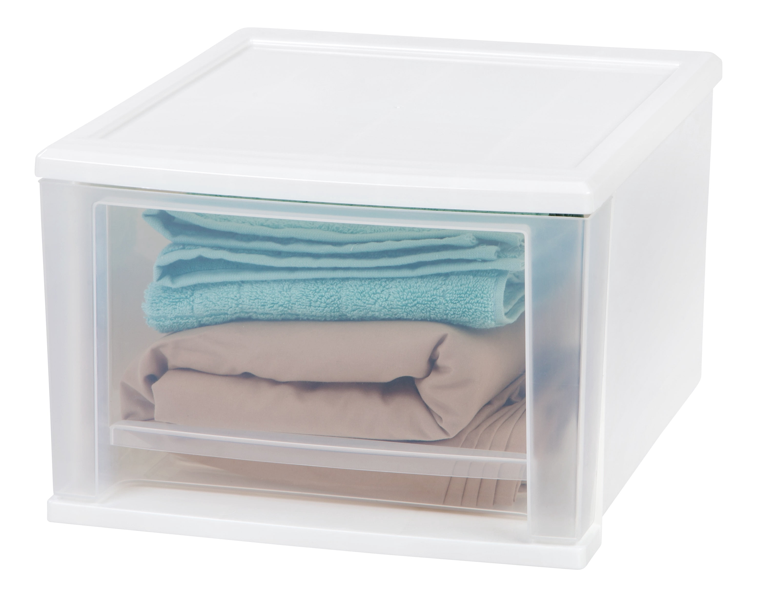 IRIS 17 Qt Medium Stackable Plastic Drawers for Clothes, White, 4Pk