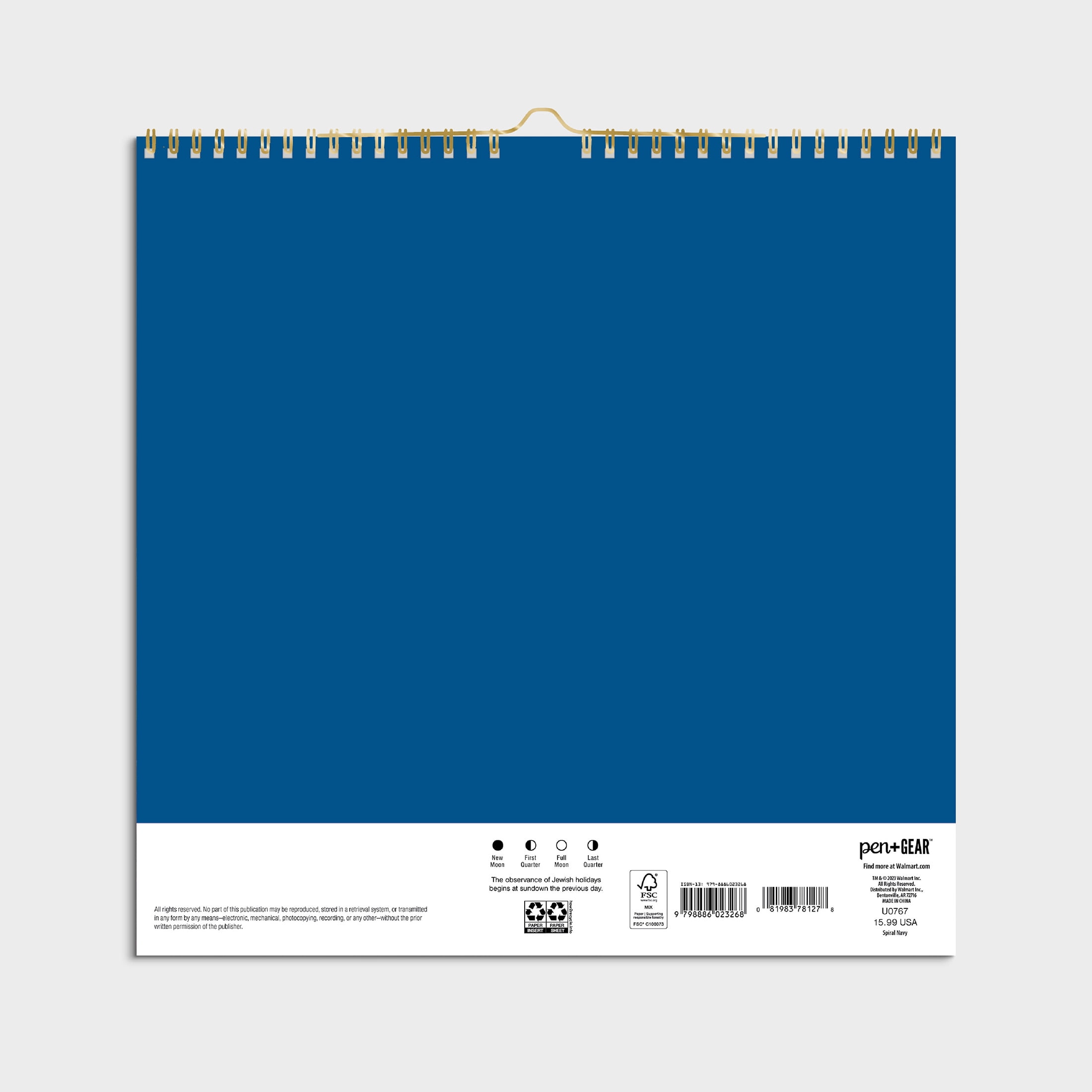 2024- 12 Month Calendar-Navy Border-12x12 Spiral bound -by Pen+Gear