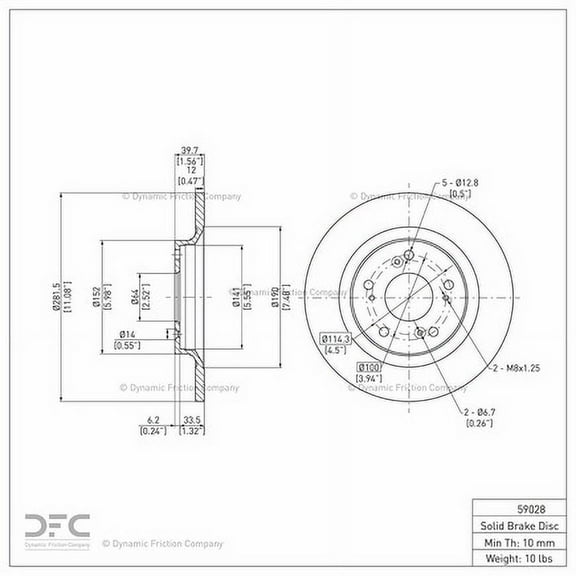 Rear Dynamic Friction Company GEOSPEC Coated Brake Rotor 604-59028 (1) For 2000-2009 Honda S2000