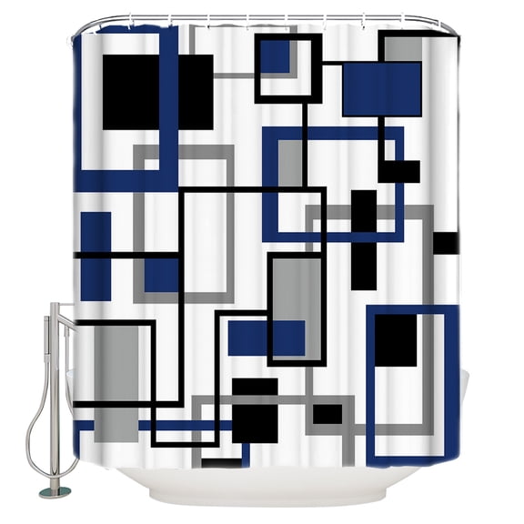 Shower Curtain Bathroom Set Blue Black Grey Geometric Rectangle Waterproof Fabric Shower Curtains with Grommets&Hooks Mid Century Nordic Color Art Privacy Bath Curtain for Bathtub 36x72in