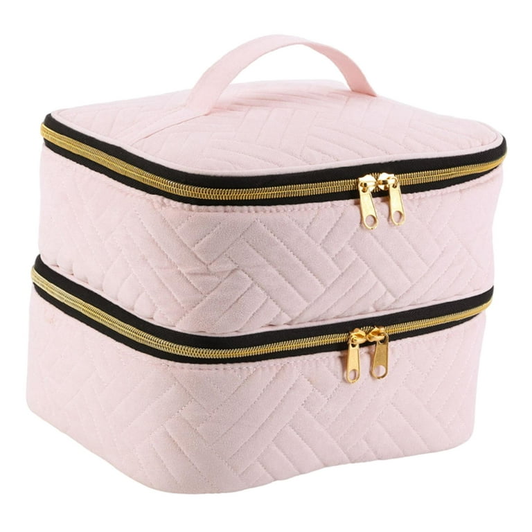 Nail Supplies Organizer Case, Double Layer Nail Polish Carrying Case Bag for Nail Varnish, Nail Art Tool Pink, Size: 23x19x17cm