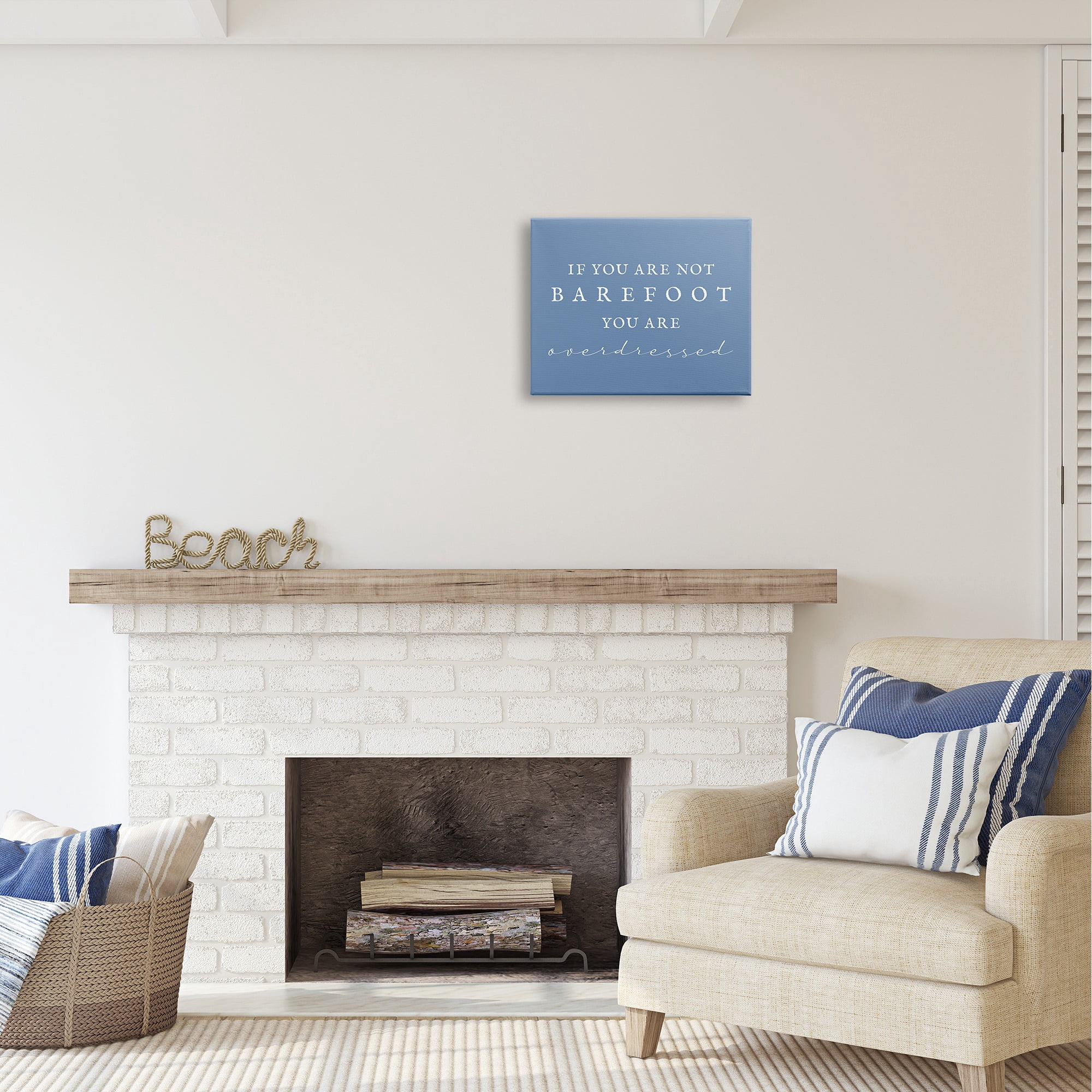 Stupell Industries Funny Barefoot Beach Phrase Inspirational Painting Gallery Wrapped Canvas Art Print Wall Art, 20 x 16